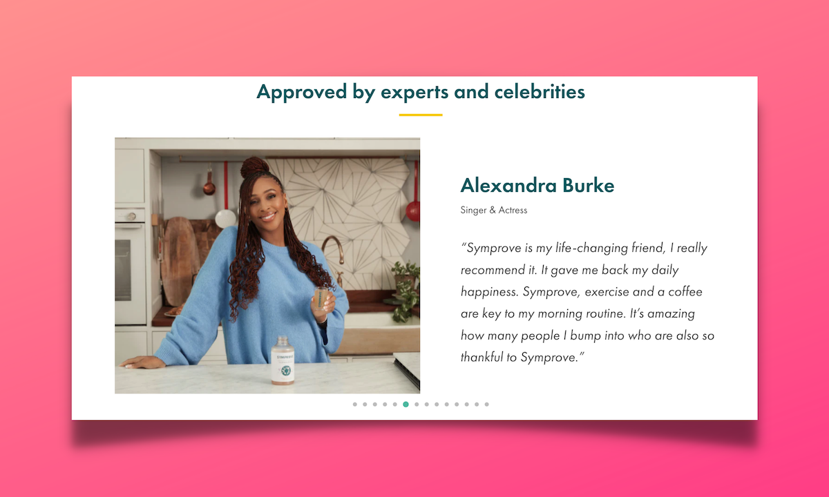 A screenshot of a testimonial slider which includes testimonials from celebrities