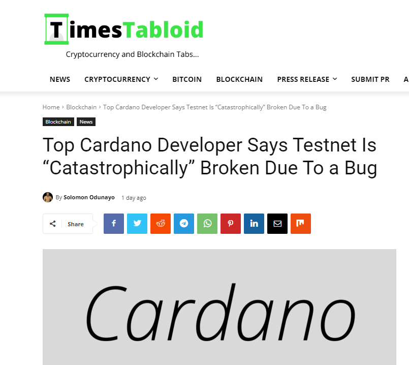 The avatar image for Top Cardano Developer Says Testnet Is “Catastrophically” Broken Due To a Bug